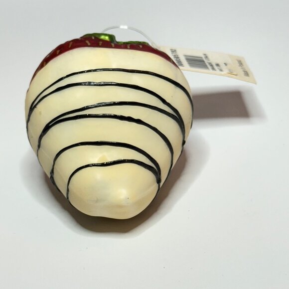 Glass White Chocolate Dipped Strawberry Christmas Holiday Ornament - Picture 3 of 4